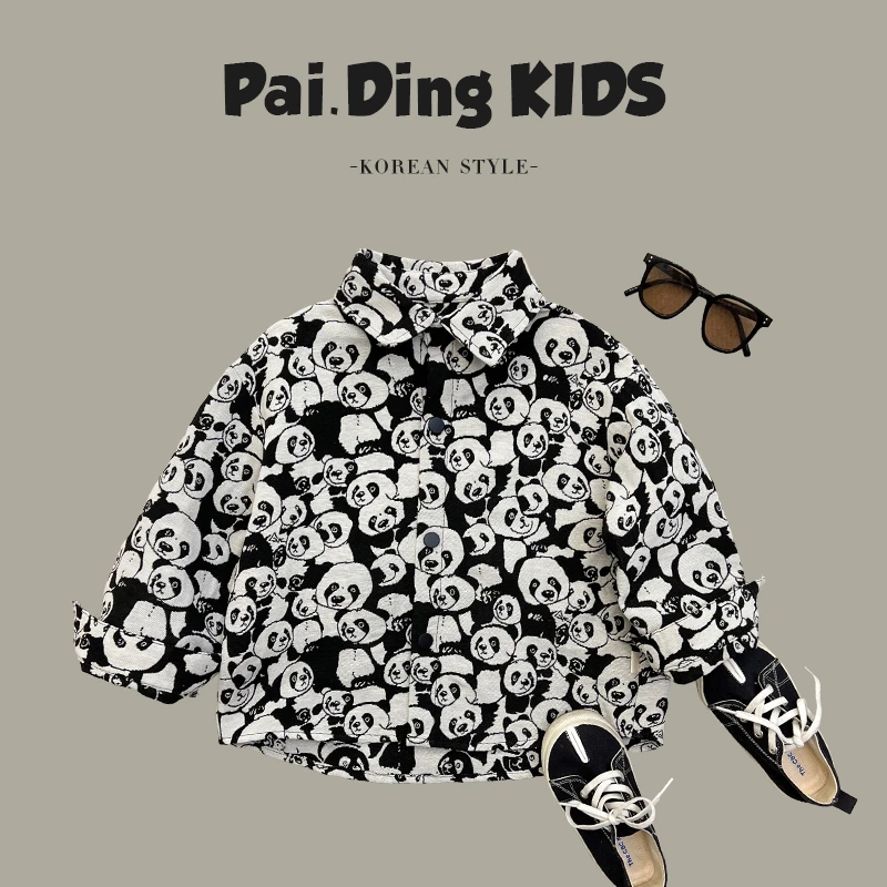 现货-【兔小呗】春装儿童韩版熊猫满印宽松翻领衬衫外套HCXZ3266