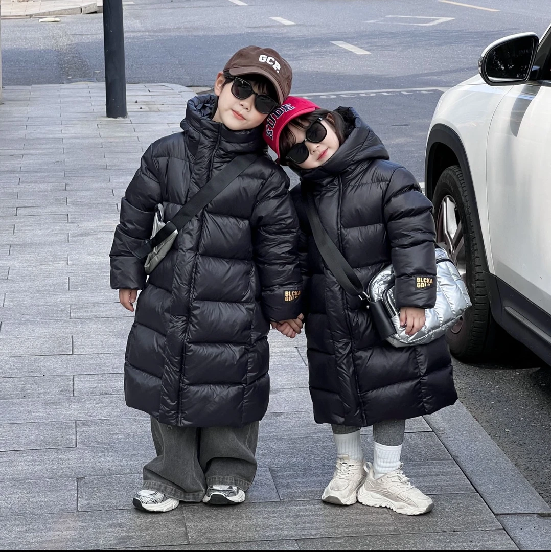 2024秋冬男女童防寒服黑金长款洋气保暖可过膝中大童韩版外套Z222