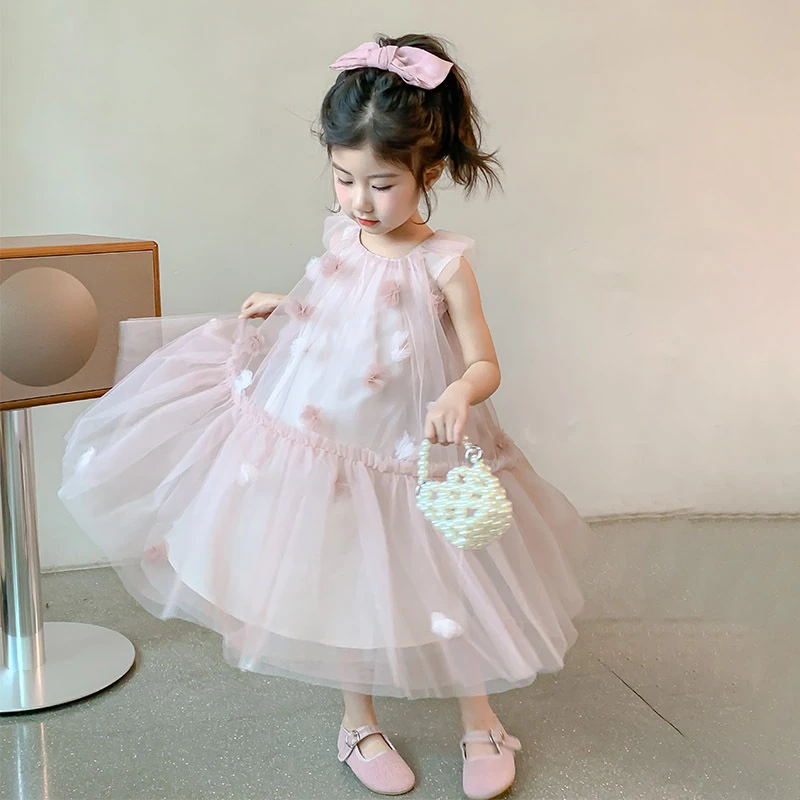 女童连衣裙2025新款中小童吊带公主裙夏装网纱无袖女孩背心裙