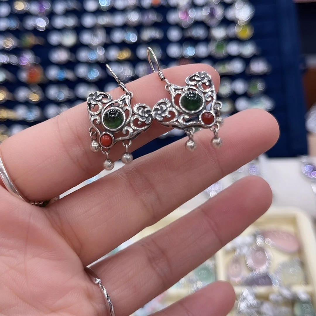 岫玉银S925镶嵌手链S***n耳坠