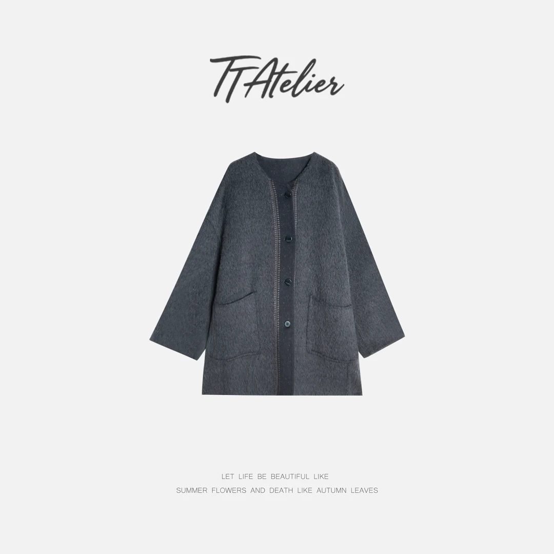 TT设计师【古木三秋】简洁高级大气羊驼毛绵羊毛毛呢大衣TT191457