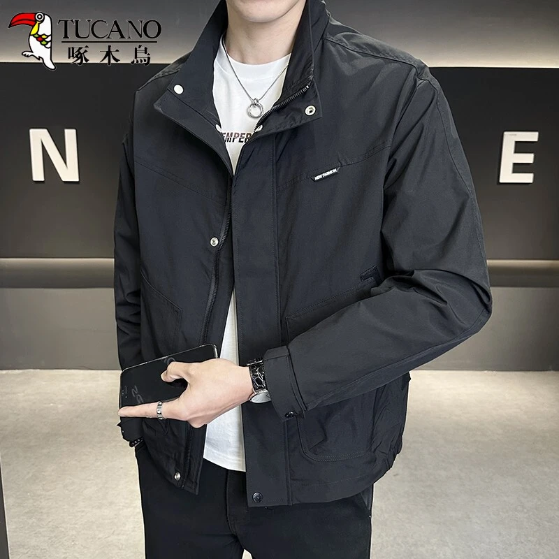 啄木鸟2025春秋装新款立领工装夹克男时尚潮流商务休闲外套纯色帅