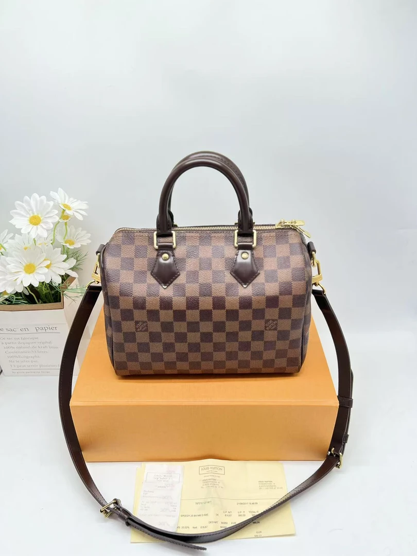 95新 LouisVuitton/路易威登 speedy25棋盘格肩带款