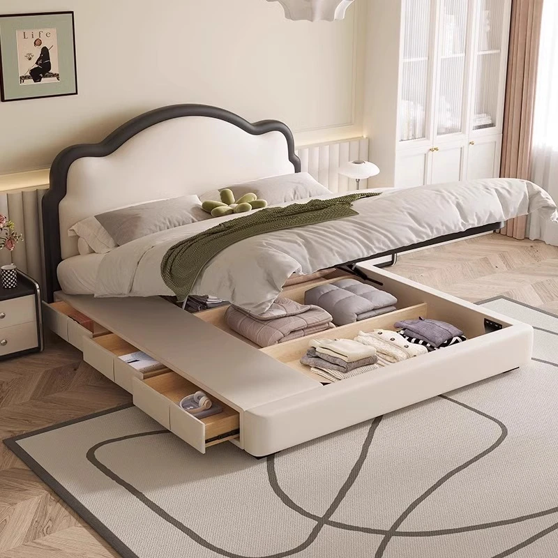 现代简约儿童床男女孩小熊床小户型收纳床次卧储物抽屉白色真皮床