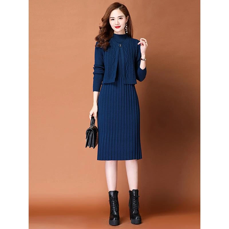 春秋套装两件套连衣裙女装2025新款配大衣针织毛衣裙秋冬季打底裙