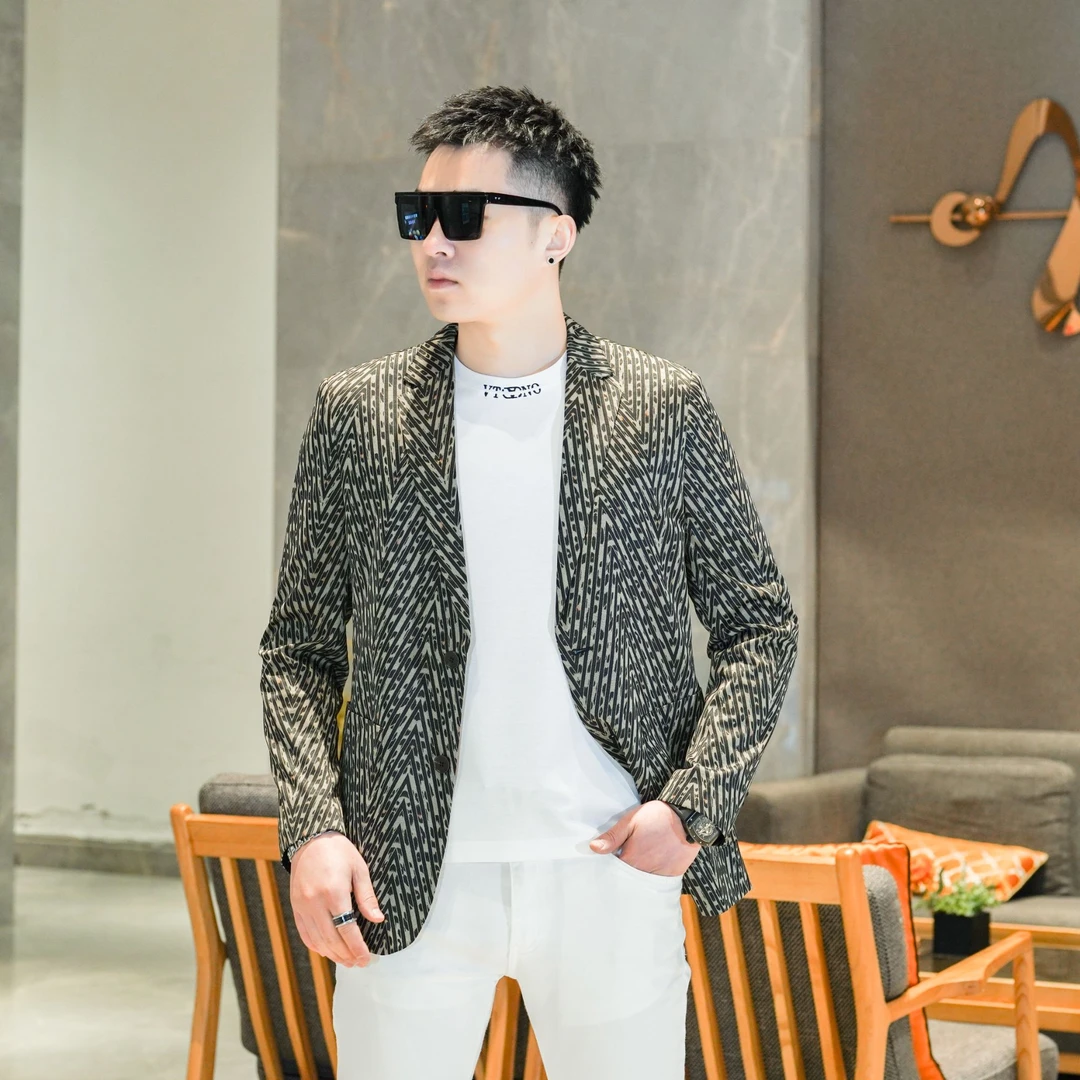 AK/2025春季新款男士复古西装外套时尚潮流修身韩版休闲西服夹克