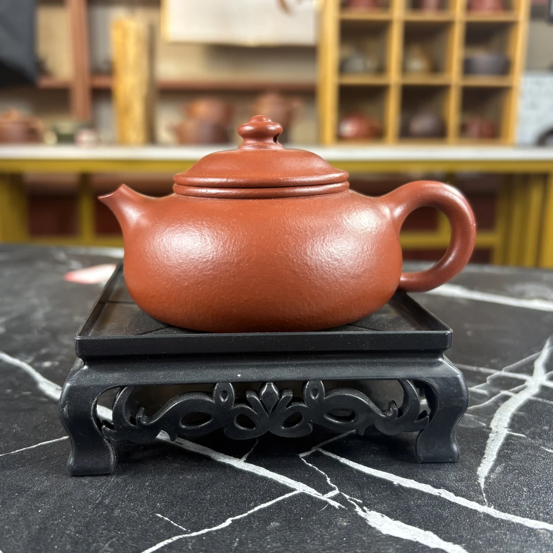 全手工朱泥130cc寒江紫砂壶