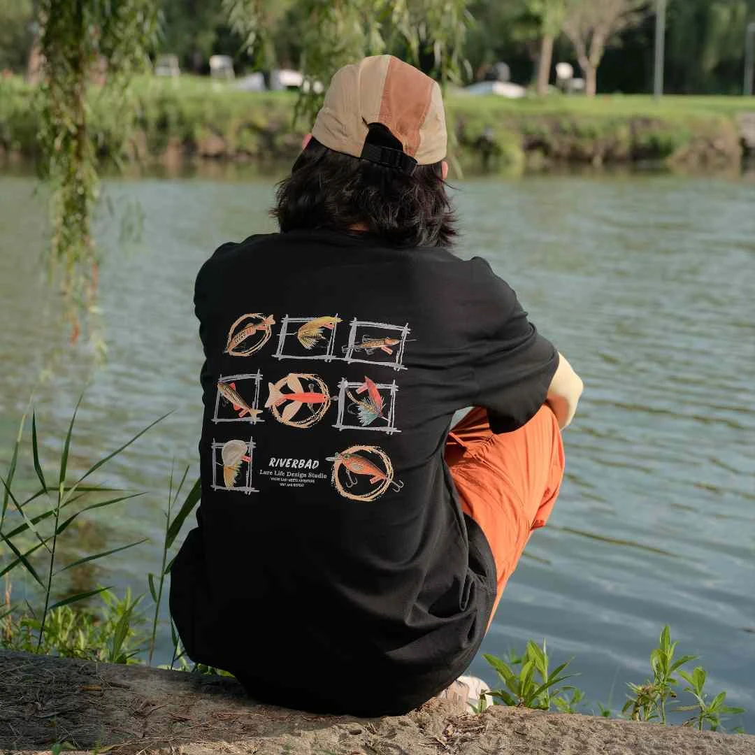 RiverBad【九格方框饵】夏季路亚钓鱼纯棉短袖重磅透气T恤