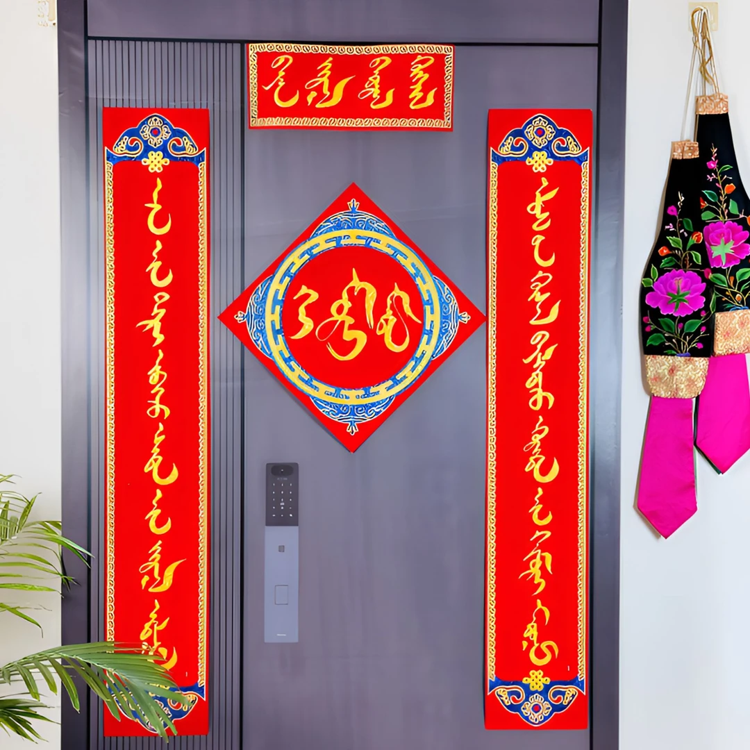 毛笔字2026马年蒙文绒布大门口对联春联蒙古元素
