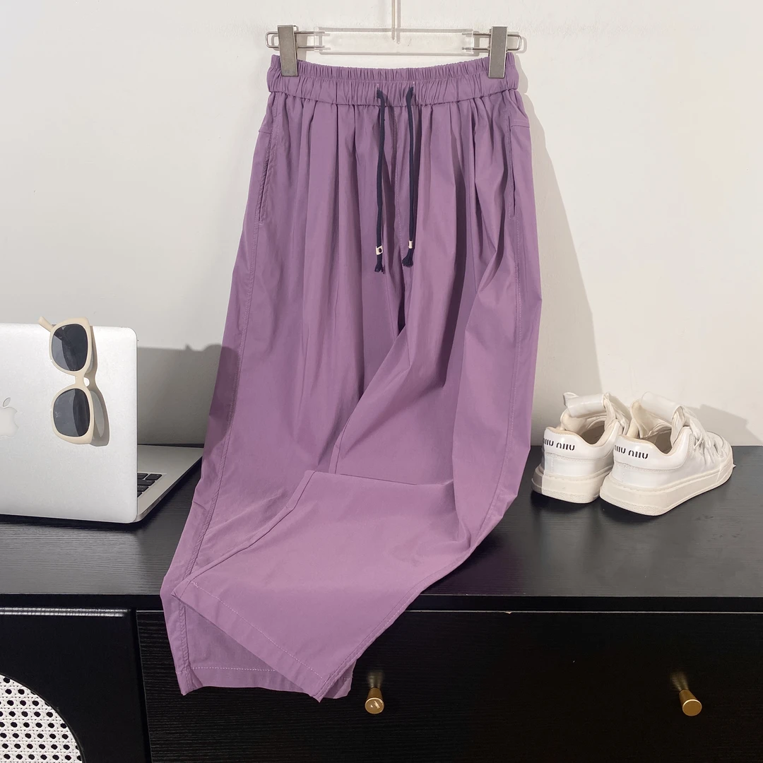 小韩日记【紫萝卜】休闲裤休闲百搭潮流速干松紧腰薄款抽绳9513