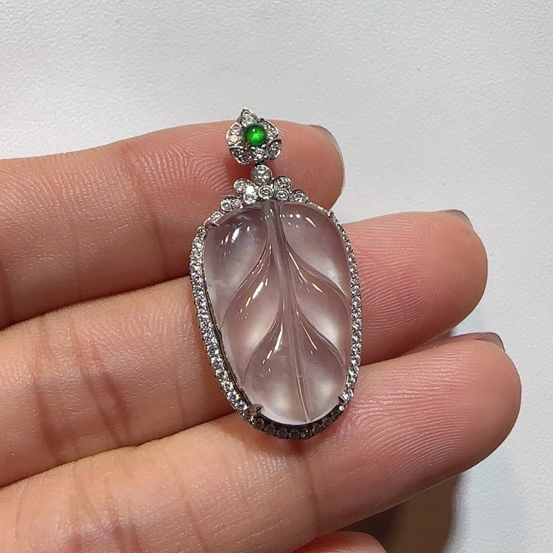 翡翠18K金镶嵌吊坠(不含链)叶子