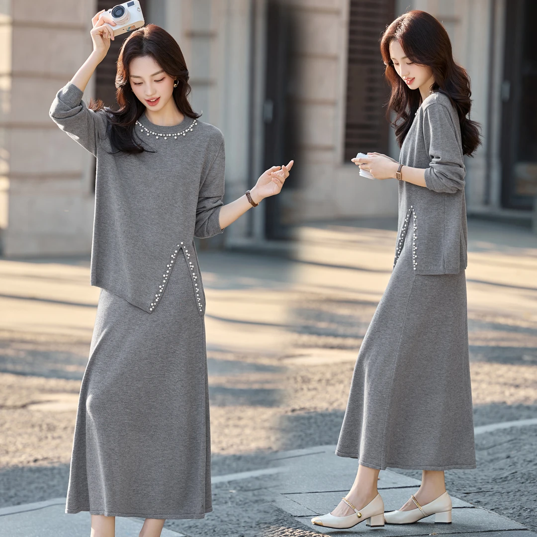 法式轻职风时尚两件套装2025春秋季女上衣半身裙女装时尚针织气质