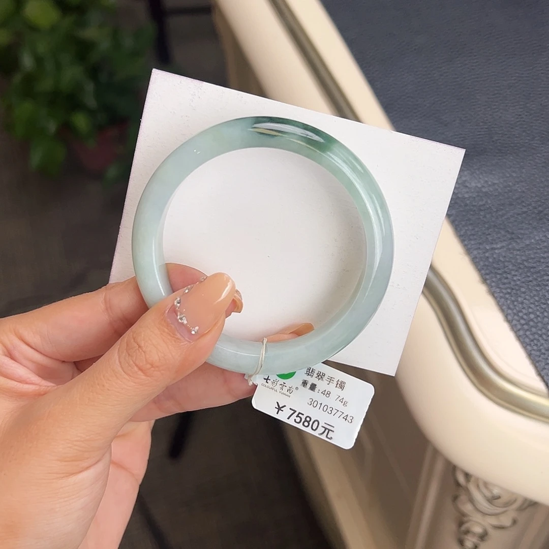 翡翠未镶嵌手镯56水藻绿