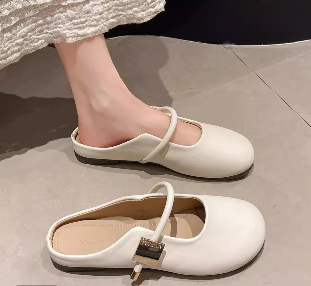 包头半拖女夏季外穿2025新款平底一脚蹬网红时尚ins韩版527