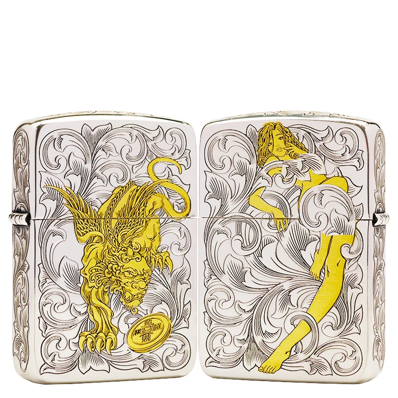 ZIPPO/之宝镀银鎏金【1941军机唐草貔貅仙子】正品煤油打火机KF-DF