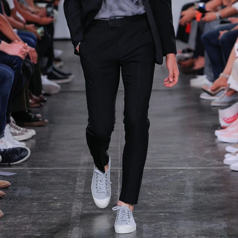 男士2025夏季欧美秀场高端定制简约免烫修身商务休闲九分小脚裤