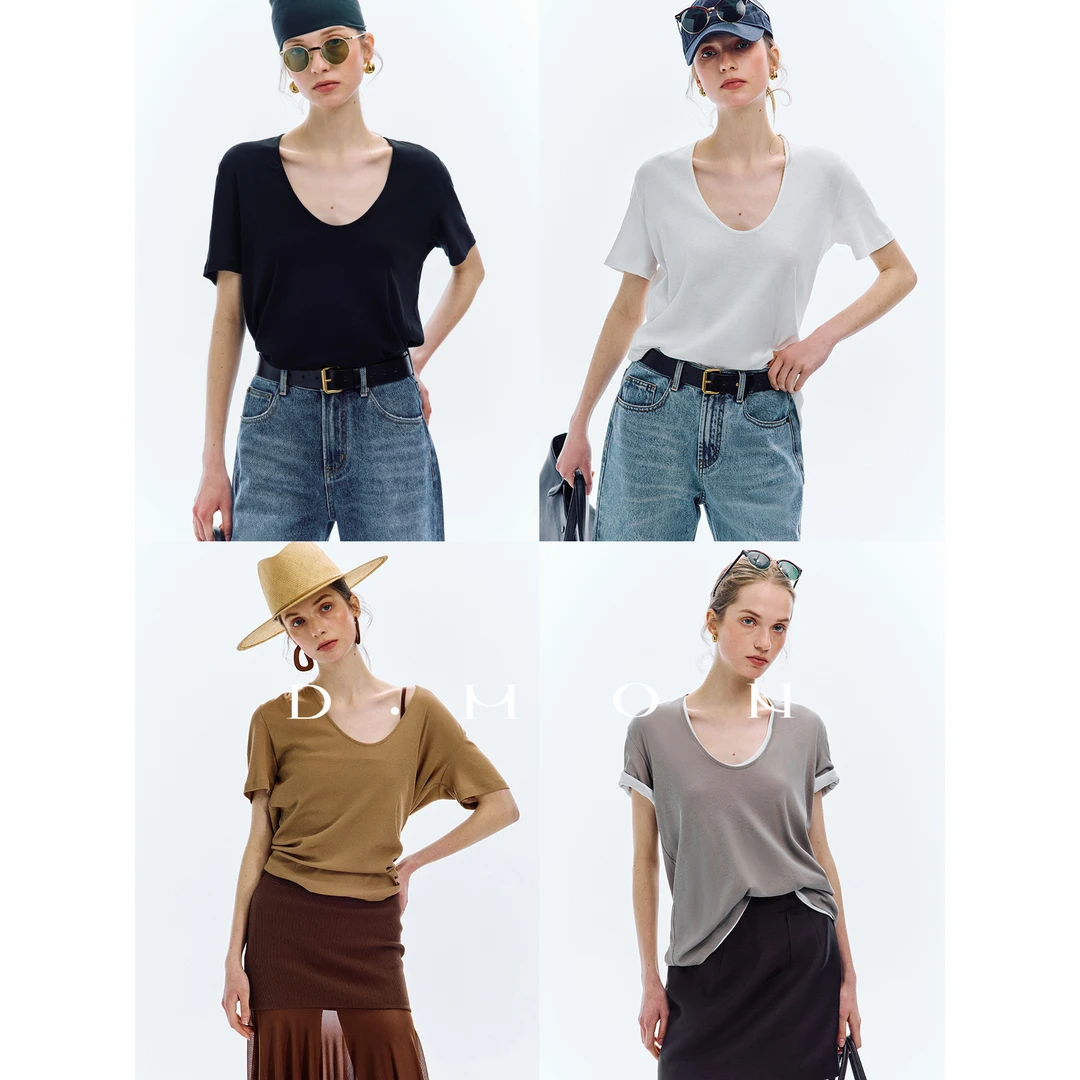 DMON｜精简衣橱 U领显瘦慵懒氛围感纸片人纯棉神T/背心A2503423