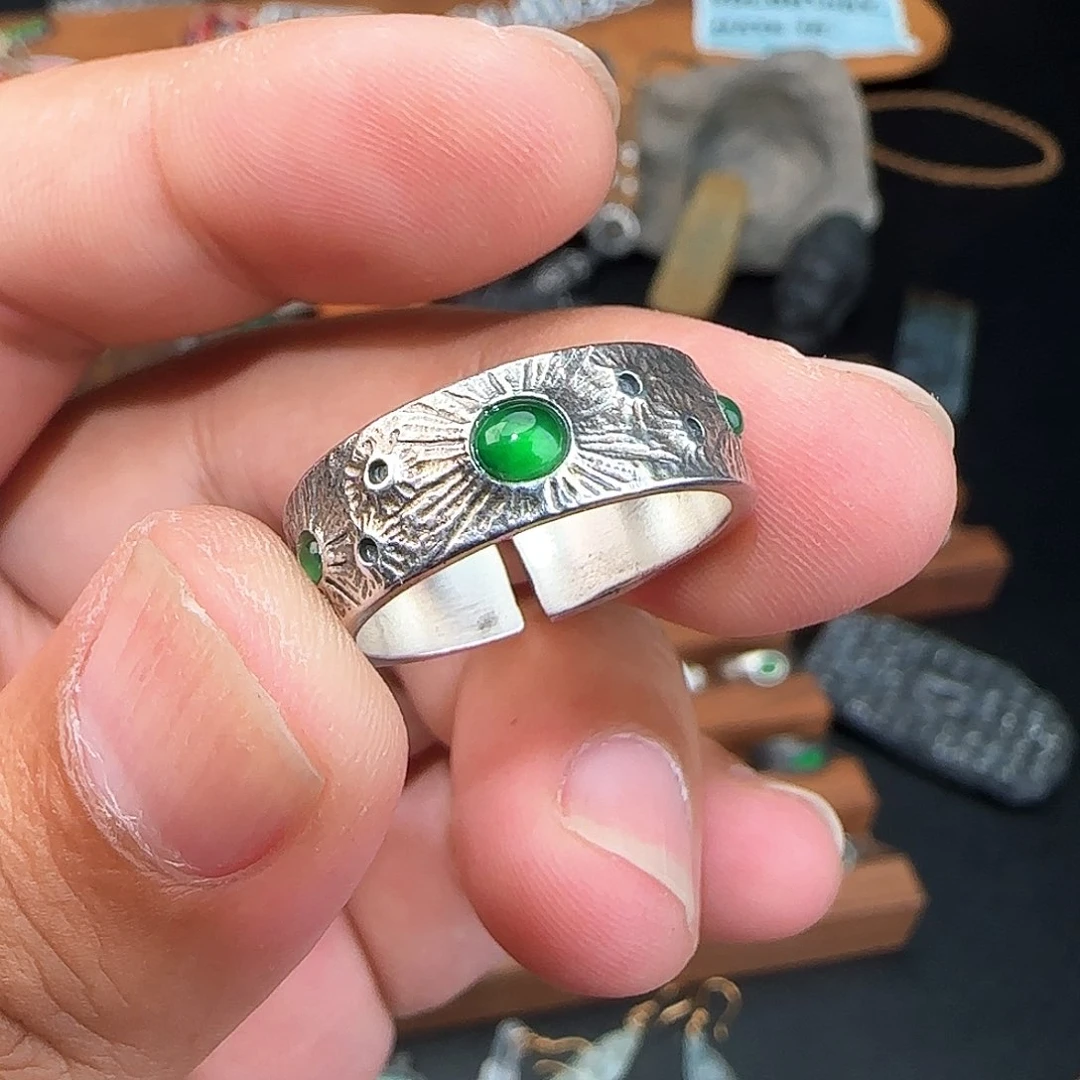 翡翠戒指银S925镶嵌?****?