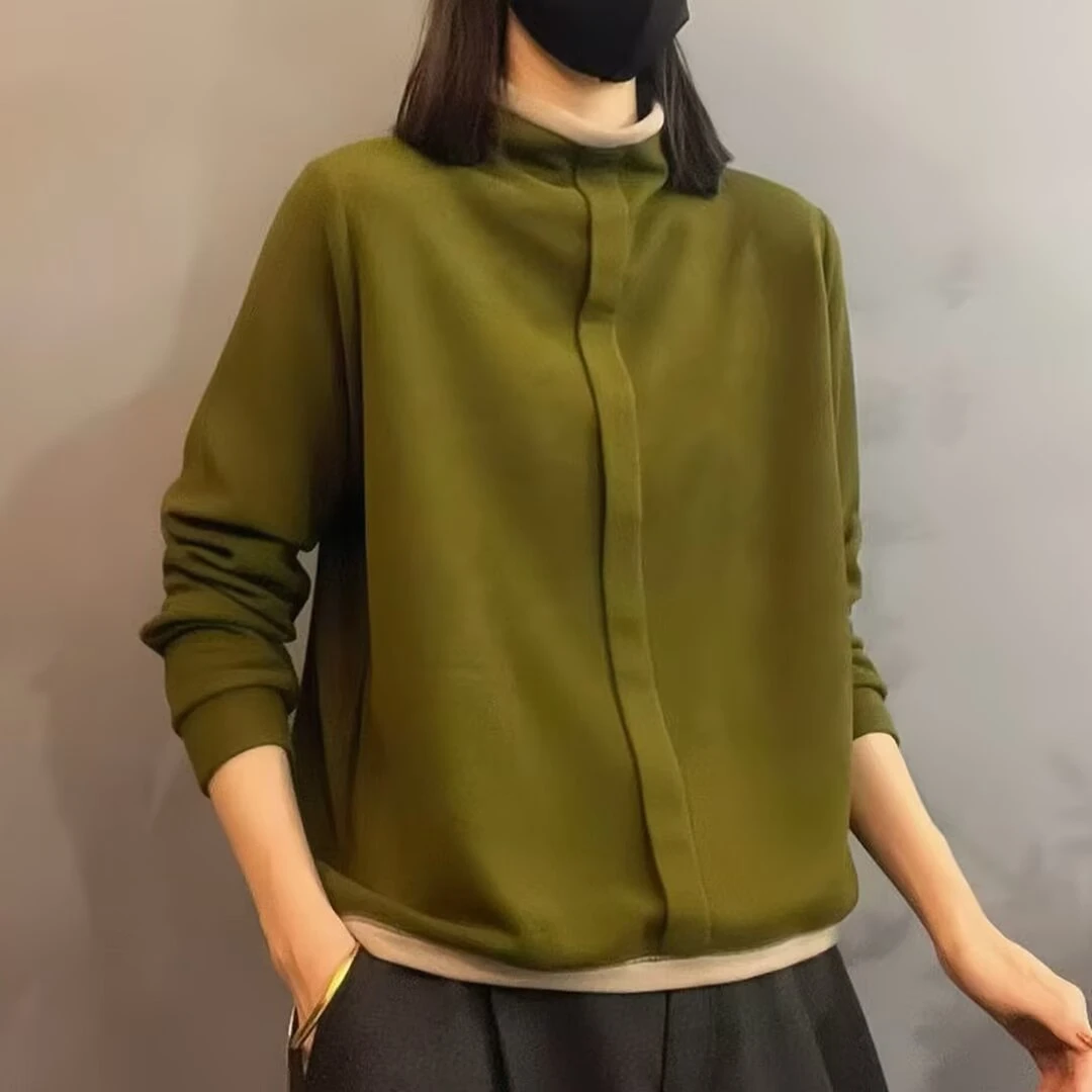 2025秋冬新品半高领时尚修身双面澳绒加厚显瘦拼色打底衫洋气简约