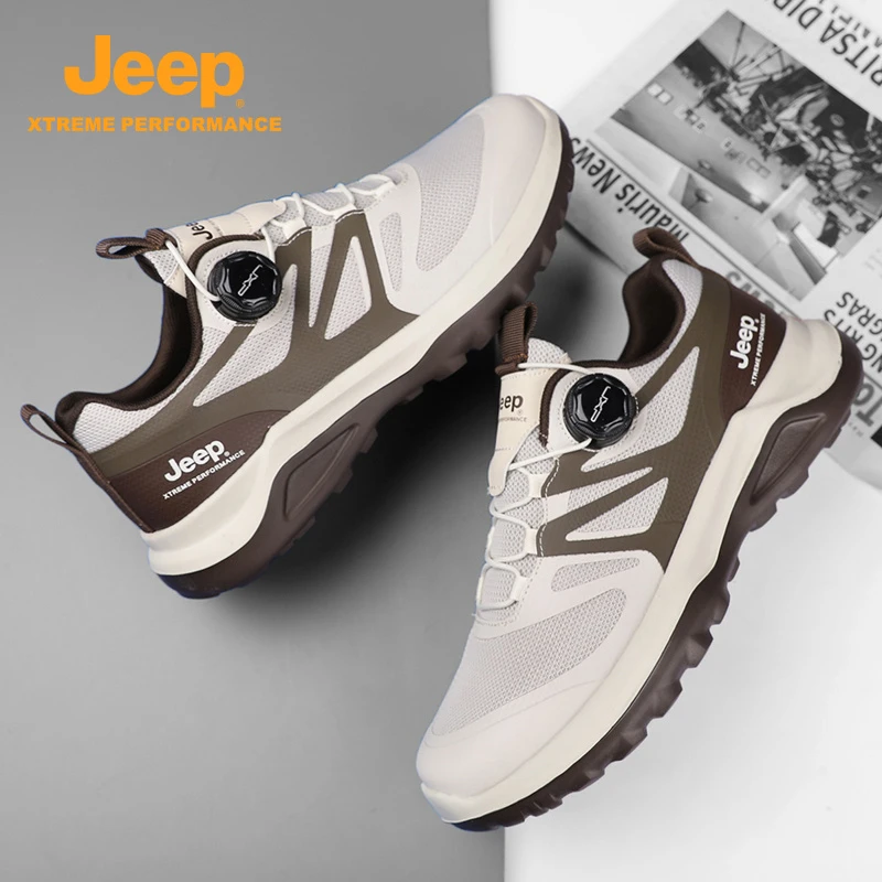 jeep吉普男鞋冬季2025新款透气网面运动鞋旋转钮扣户外休闲跑步鞋