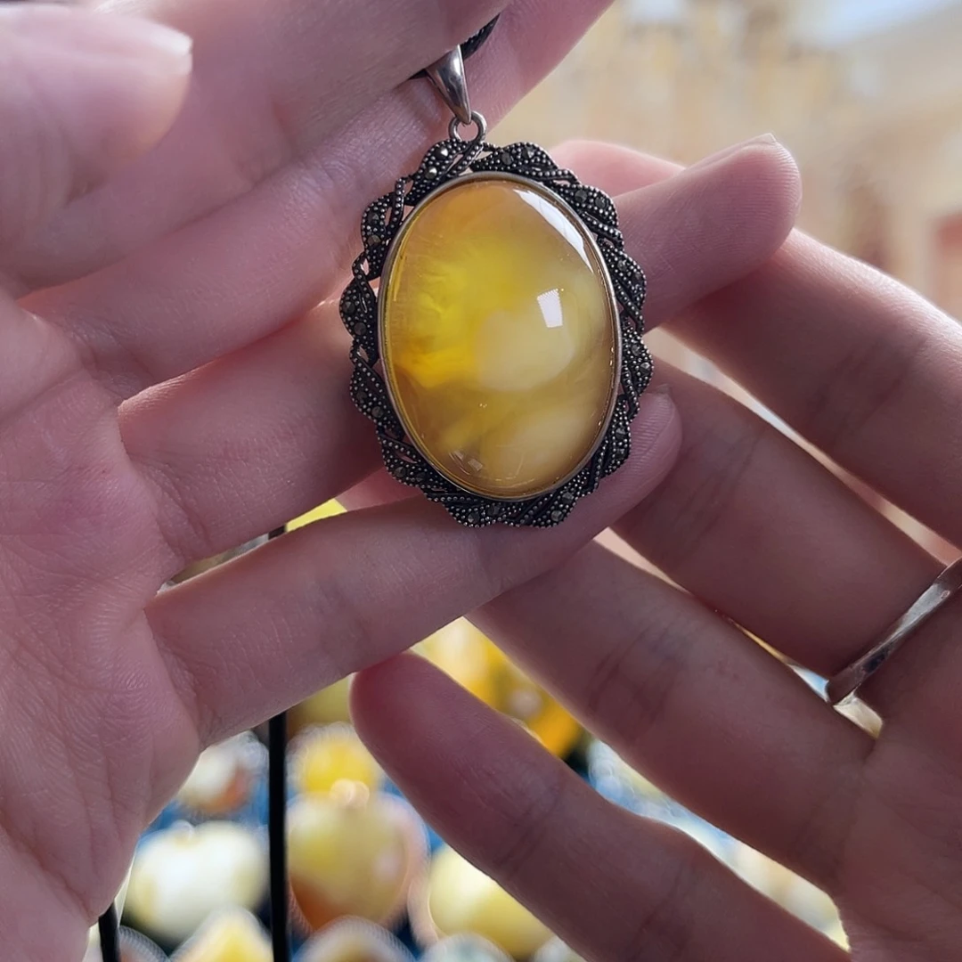 银S925镶嵌蜜蜡裸石蜜蜡