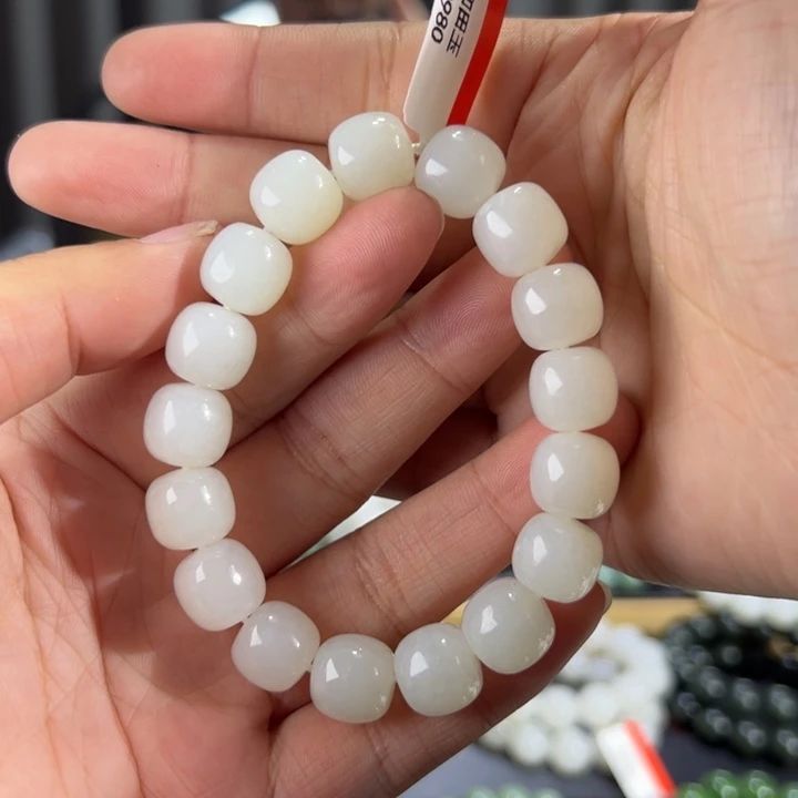 和田玉手串未镶嵌新疆山料白玉卡11➕老型珠