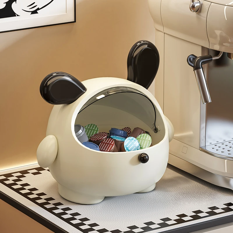 创意可爱墩墩狗桌面卡通摆件大容量收纳盒防尘翻盖客厅玄关收纳桶
