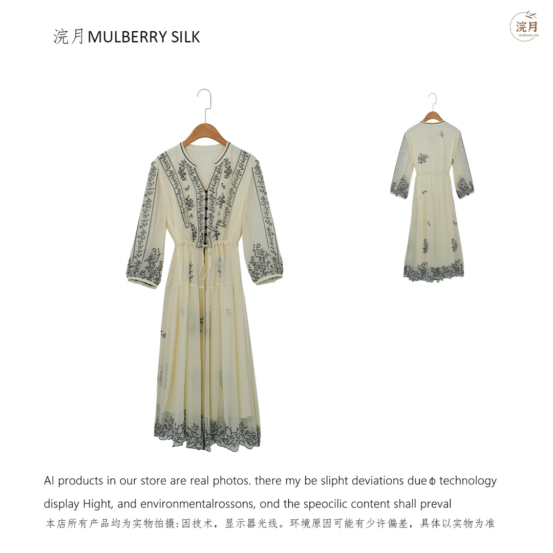 25年新款桑蚕丝重工刺绣休闲民族风连衣裙697676