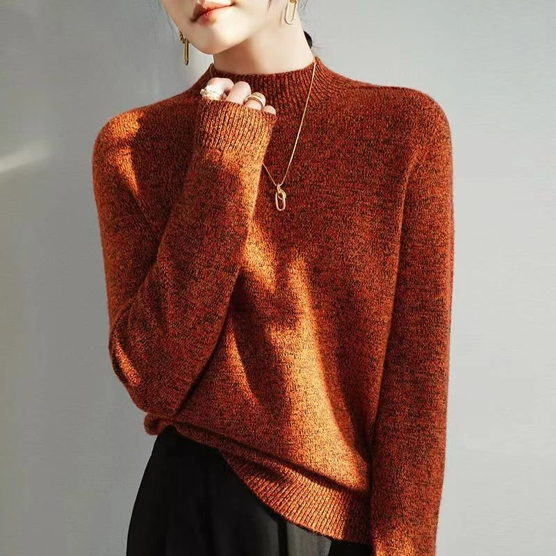 2024秋冬新款一线成衣加厚半高领毛衣女宽松花纱针织衫打底衫时尚