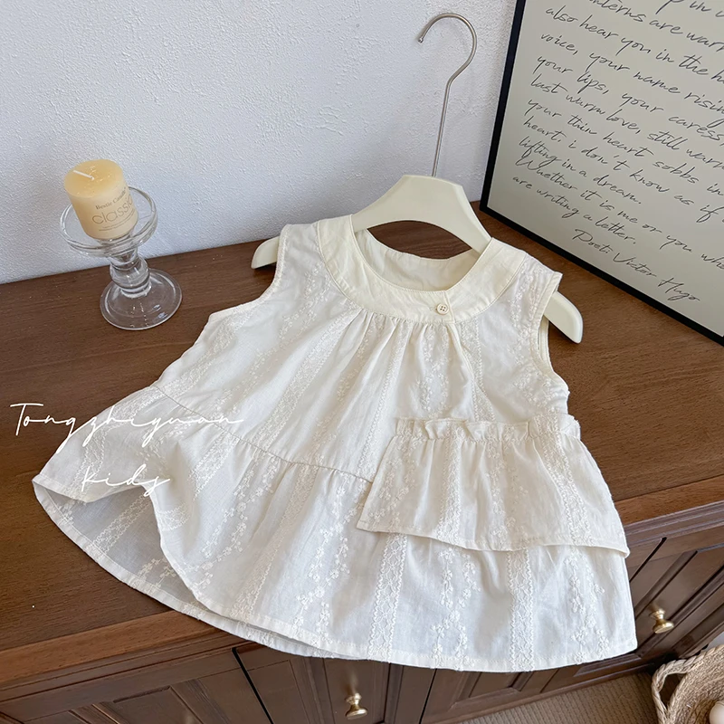 女童夏季新款满身刺绣无袖背心女宝宝休闲款时尚洋气时尚品质童装