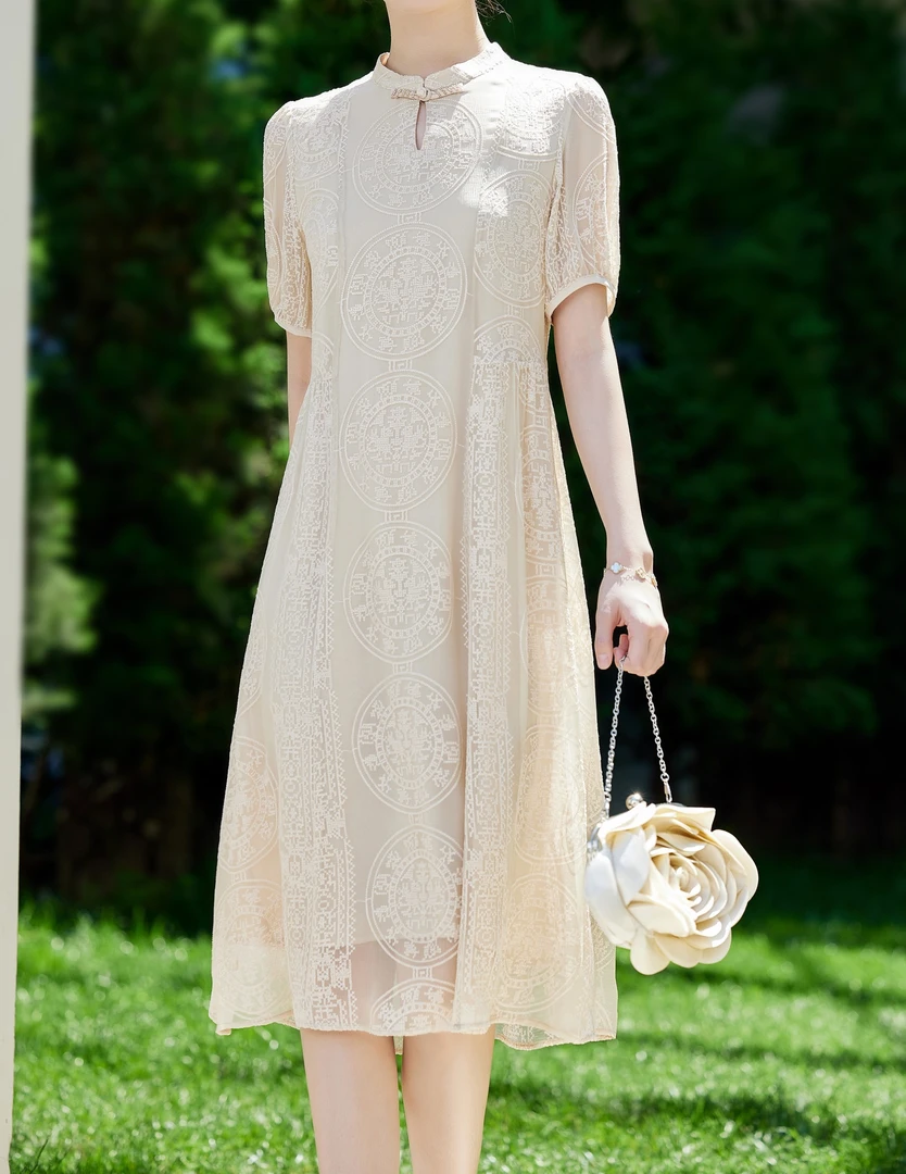 【奥兰多多&杨子家轻奢定制】中式盘扣刺绣连衣裙8088