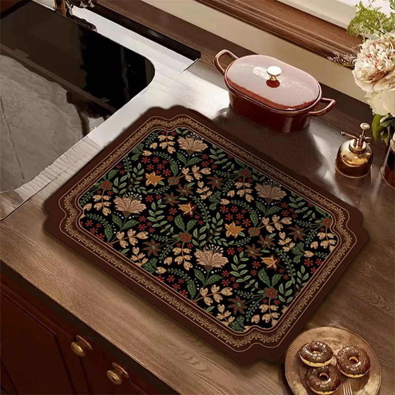 【买一送一】田园碎花复古硅藻泥厨房台面沥水垫美式吸水防滑沥水垫