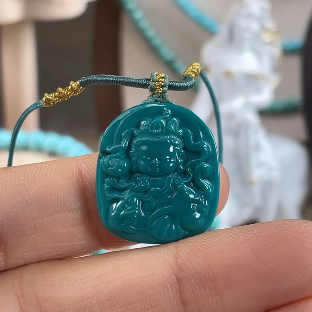 绿松石未镶嵌套链全玉化普贤菩萨