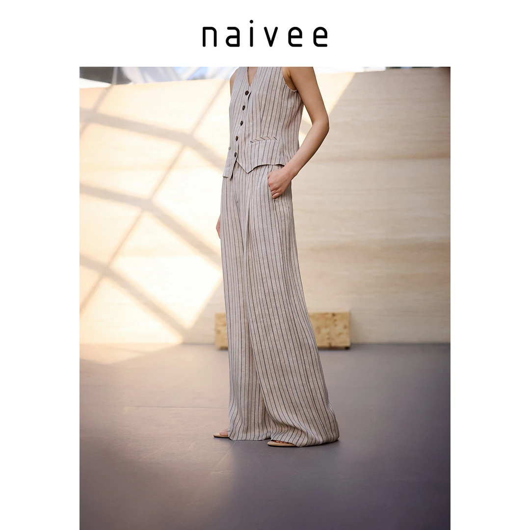 【官旗】Naivee/纳薇【炒色条纹印花】夏老钱风阔腿裤255150589