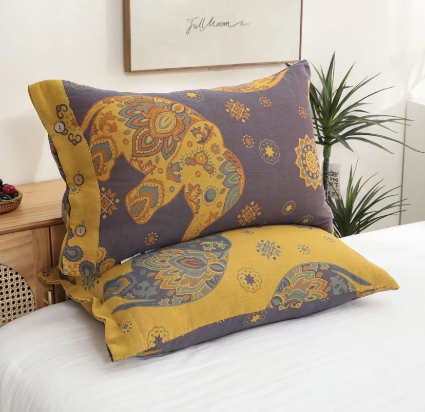 【小象枕套】 48*74高端A来纯棉双层纱舒适柔软亲肤水洗纽扣