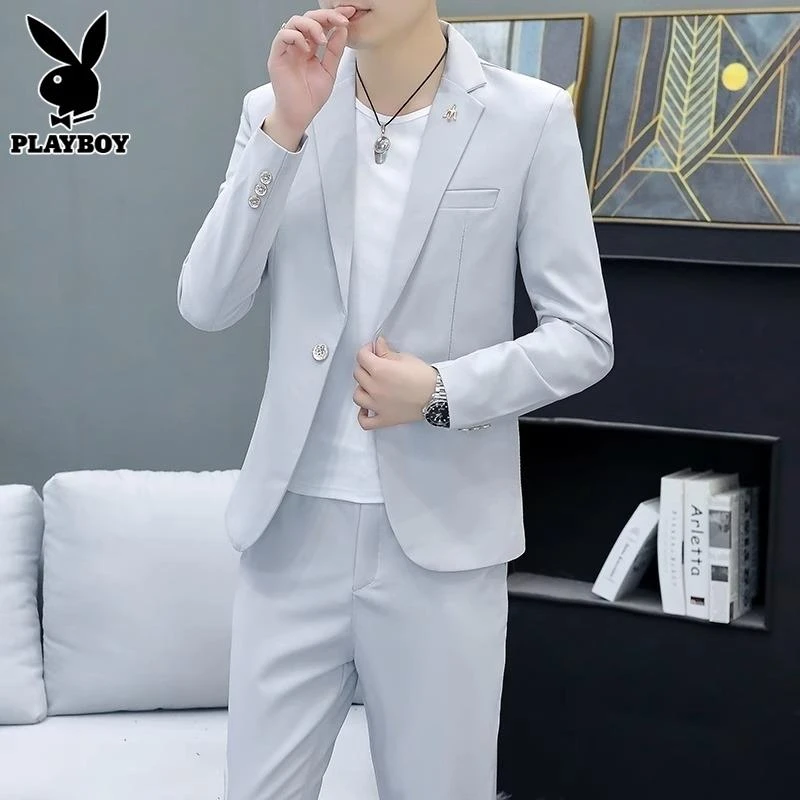 花花公子休闲西服套装男士秋季新款潮牌搭配帅气高级小西装男一套