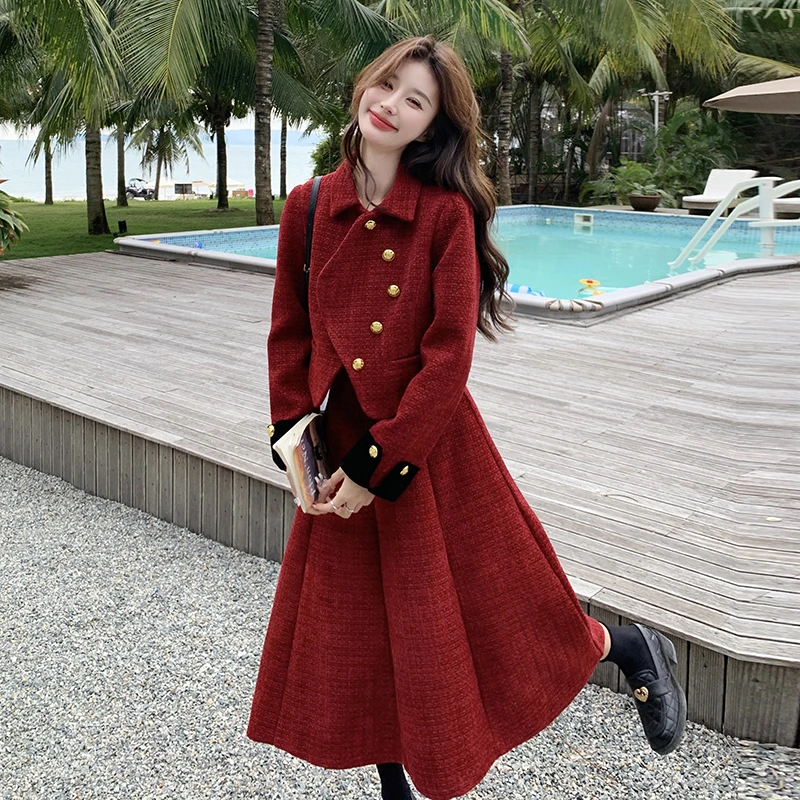 法式名媛小香风套装女冬2025新款爆款收腰显瘦显气质套装裙两件套