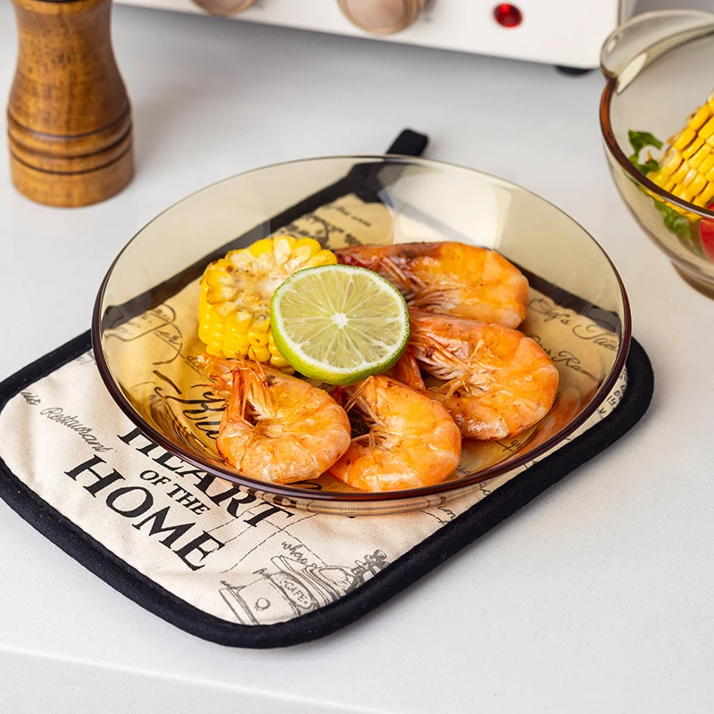 餐具盘子碗盘家用汤饭碗琥珀色碟玻璃耐热水果沙拉盘 直径19.5CM