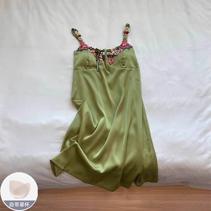 凉感型带胸垫睡衣夏季气质吊带裙睡裙夏季女冰雪丝千金风甜美花边