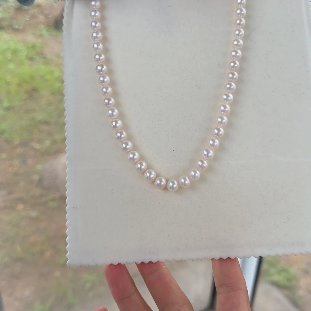 颈饰淡水珍珠银S925镶嵌8-9无核极光镜面正圆炫彩白透粉