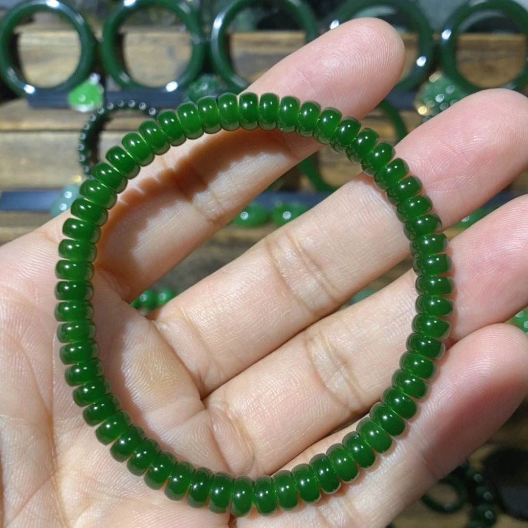【闪购商品】吊坠(不含链)未镶嵌和田玉俄七菠菜绿手串6