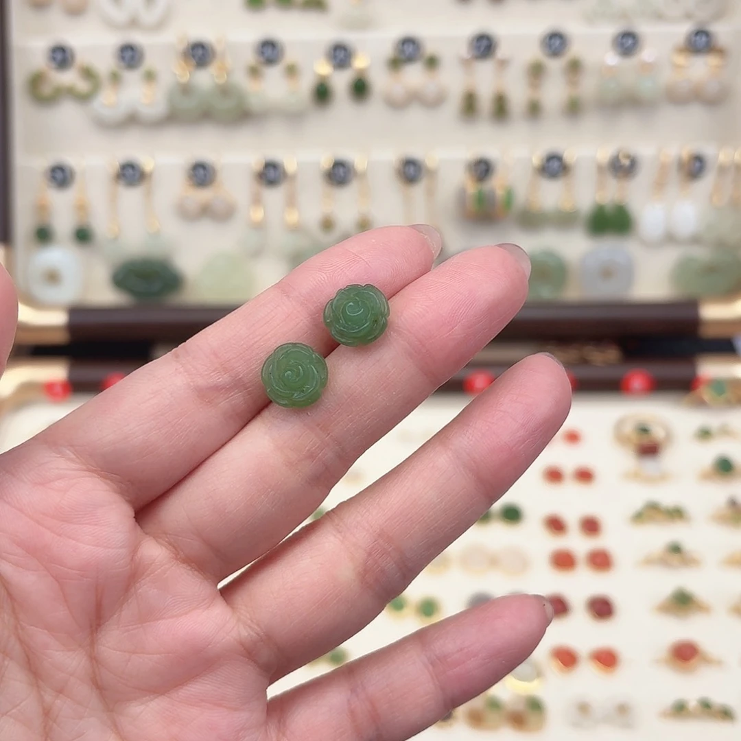 银S925镶嵌和田玉耳饰