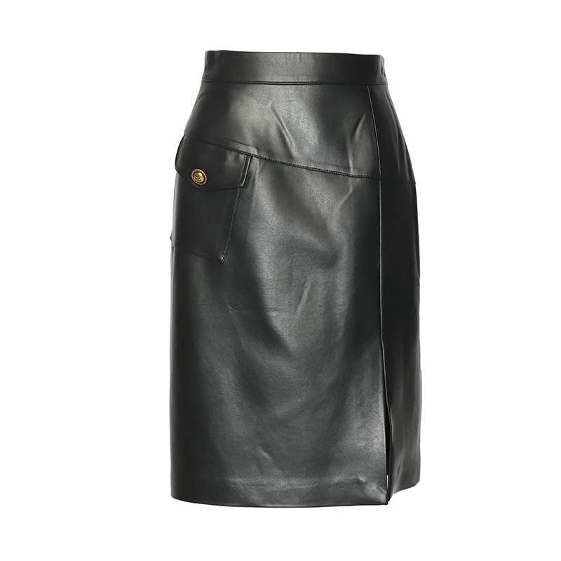 【品牌】商场同款新品中高腰显瘦皮质半身裙N1610A24207