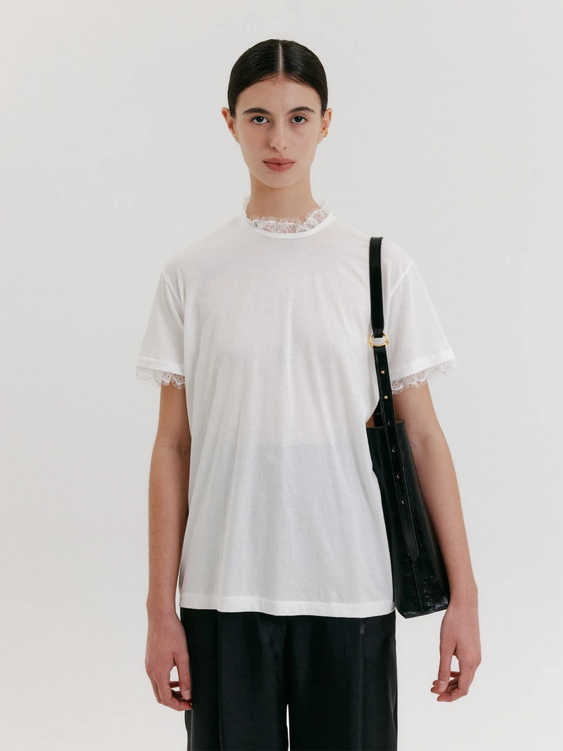 EENK  25 新款 蕾丝边T   夏季  舒适   纯色 休闲 日常 设计师