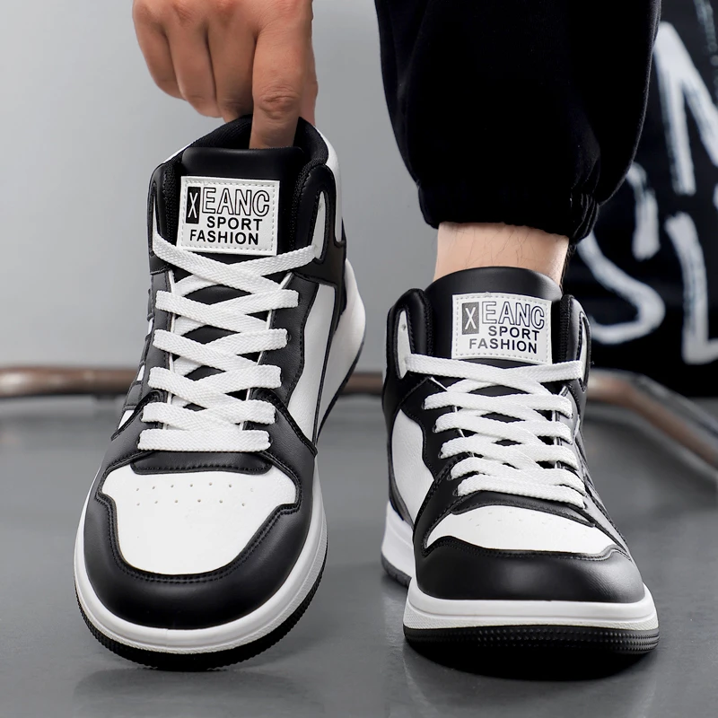 品牌断码秋季男鞋皮面耐磨休闲男士网面阿甘鞋时尚百搭潮高帮板鞋