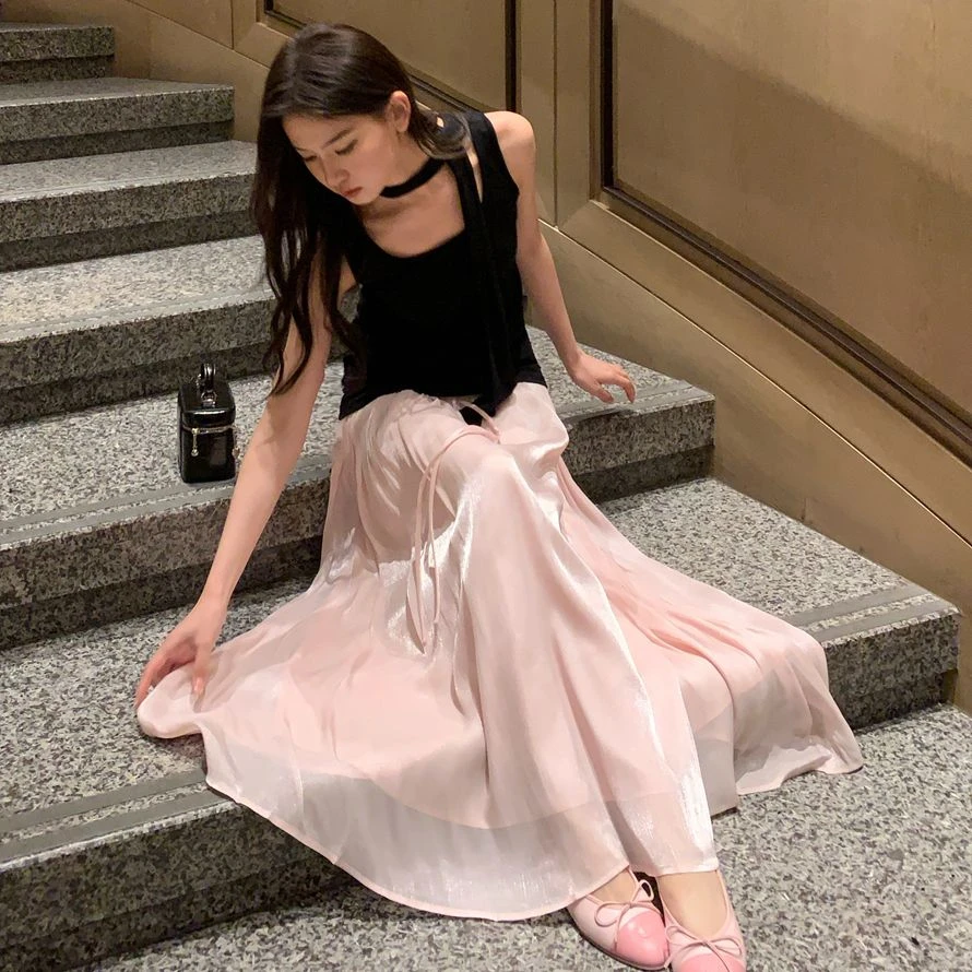 大摆长裙波光粼粼百搭气质显瘦松紧腰半身度假氛围感仙女裙