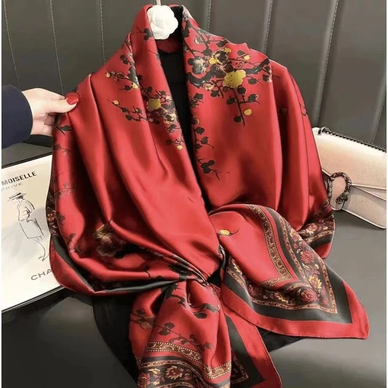 182E腊梅 时尚女士印花长巾送礼妈妈款90*180cm