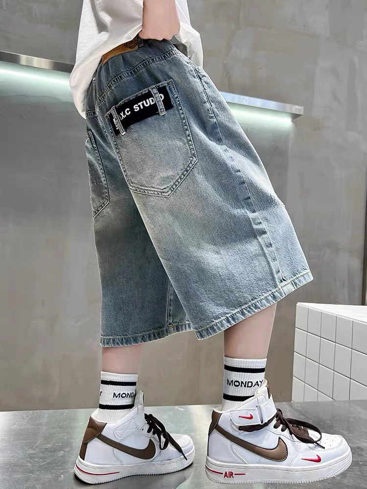 儿童装男童春款裤子短裤夏季潮酷薄款新款大童男孩夏装牛仔裤潮