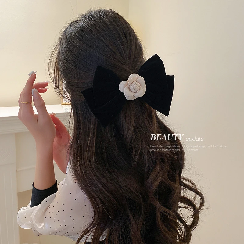 韩国时尚布艺花朵蝴蝶结发夹气质弹簧夹ins复古网红爆款简约发饰