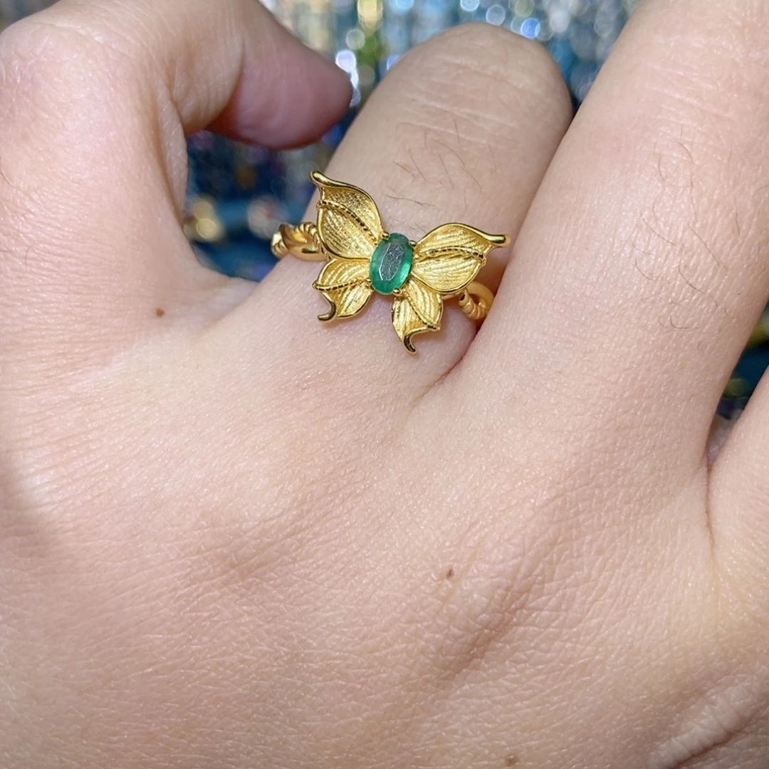 戒指银S925镶嵌祖母绿